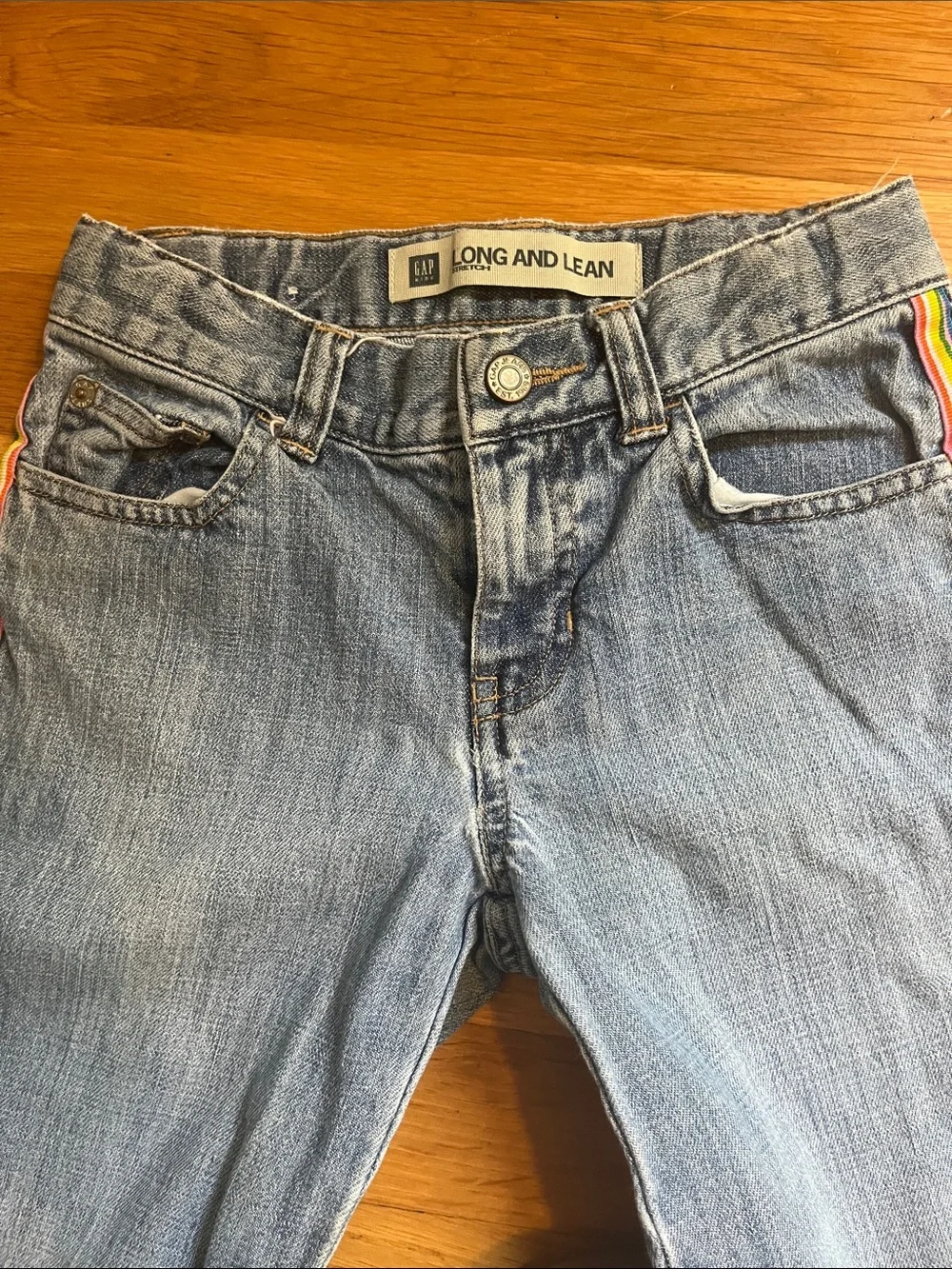 Girls Gap Y2KLight Blue Flared Jeans with Rainbow Side Stripe